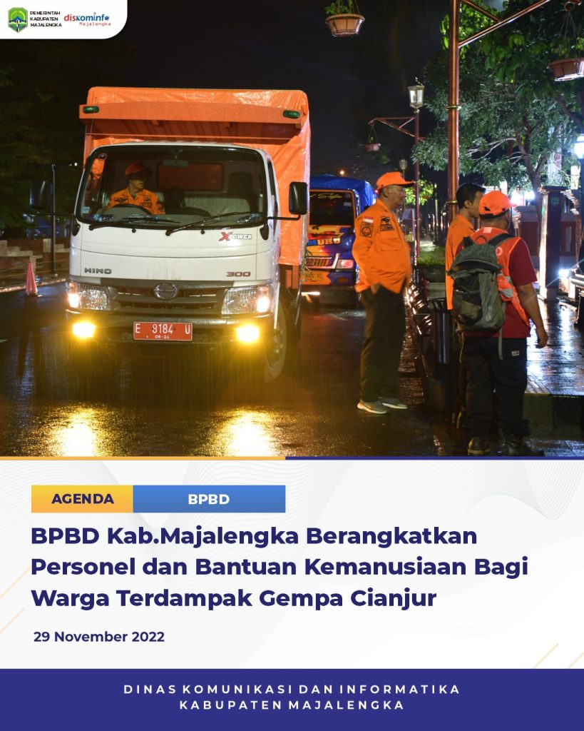 BPBD Kab.Majalengka Berangkatkan Personel dan Bantuan Kemanusiaan Bagi Warga Terdampak Gempa Cianjur