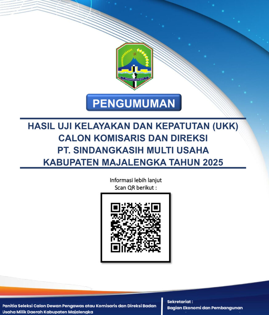 [PENGUMUMAN] HASIL UJI KELAYAKAN DAN KEPATUTAN (UKK) CALON KOMISARIS DAN DIREKSI PT. SINDANGKASIH MULTI USAHA KABUPATEN MAJALENGKA TAHUN 2025